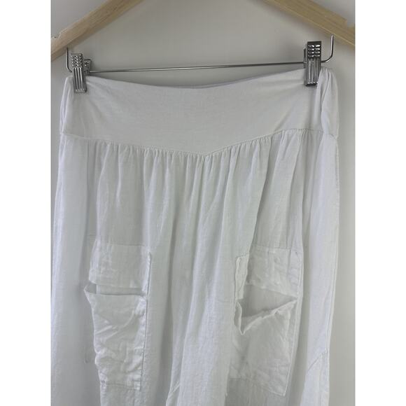 TG.U 100% Linen EXTRA Wide Leg Pant Italy Lagonlook Coastal Beachy Pockets White - Picture 3 of 11